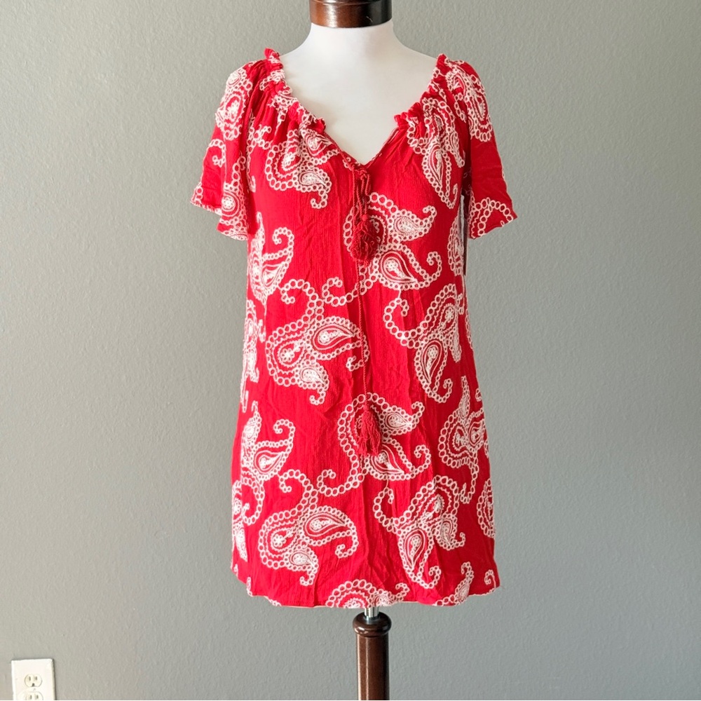 Sapphire Dress NWT Red White Paisley Short Sleeve Beach Sz Small Mumu Hawaiian